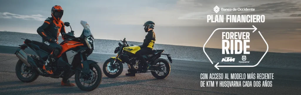 Descubre el programa Forever Ride de KTM: financiación flexible para renovar tu moto en Colombia con cuotas bajas. ¡Conoce todos los detalles aquí!