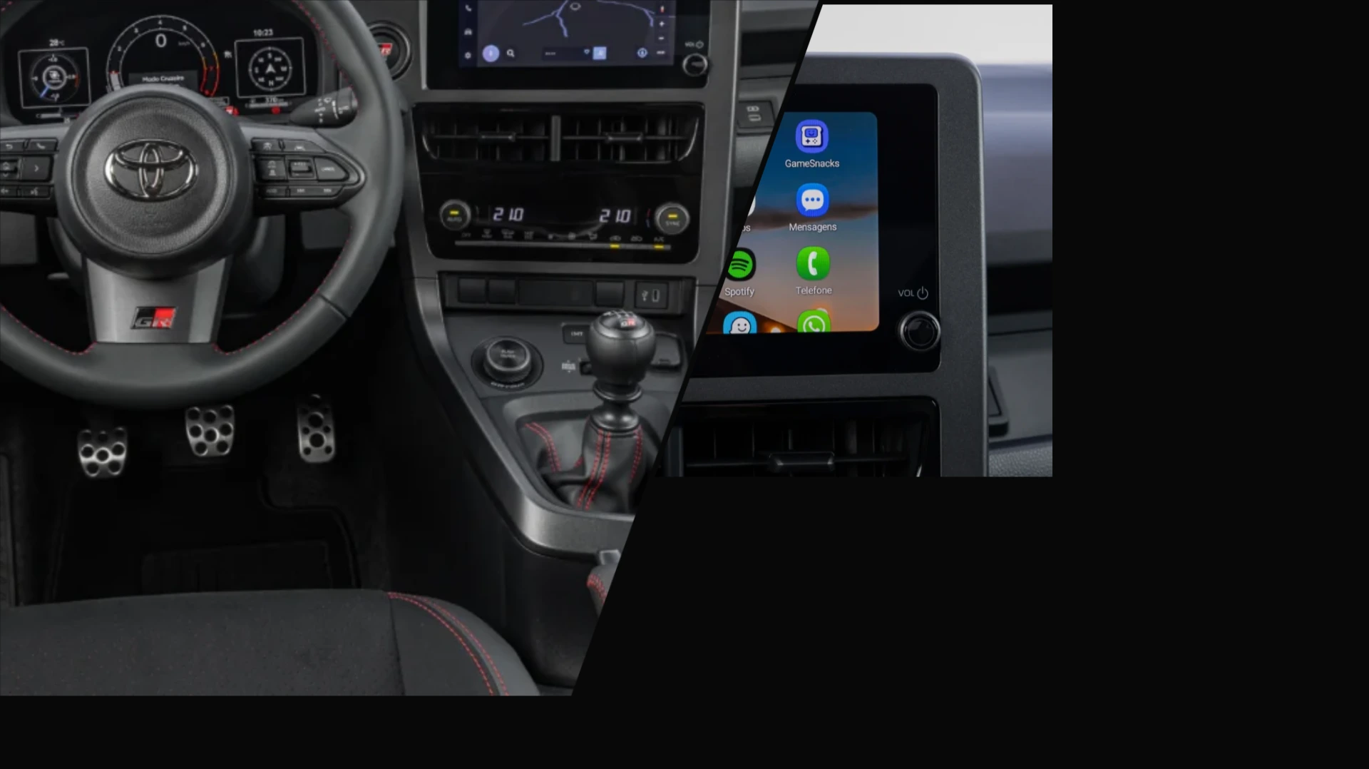 Toyota GR Yaris: la joya de rally llega a Colombia con 296 caballos 6 Composición editorial del Toyota GR Yaris, mostrando el detallado interior deportivo con asientos de alto rendimiento y la moderna pantalla multimedia central, ideal para entusiastas de autos deportivos.