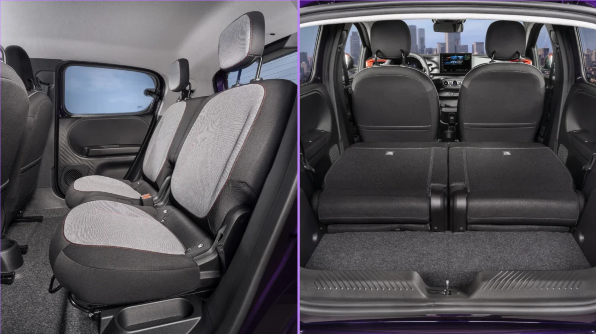 Composición fotográfica del interior del Nissan PIXO, destacando la habitabilidad trasera y los detalles del habitáculo, ideal para análisis de diseño automotriz.