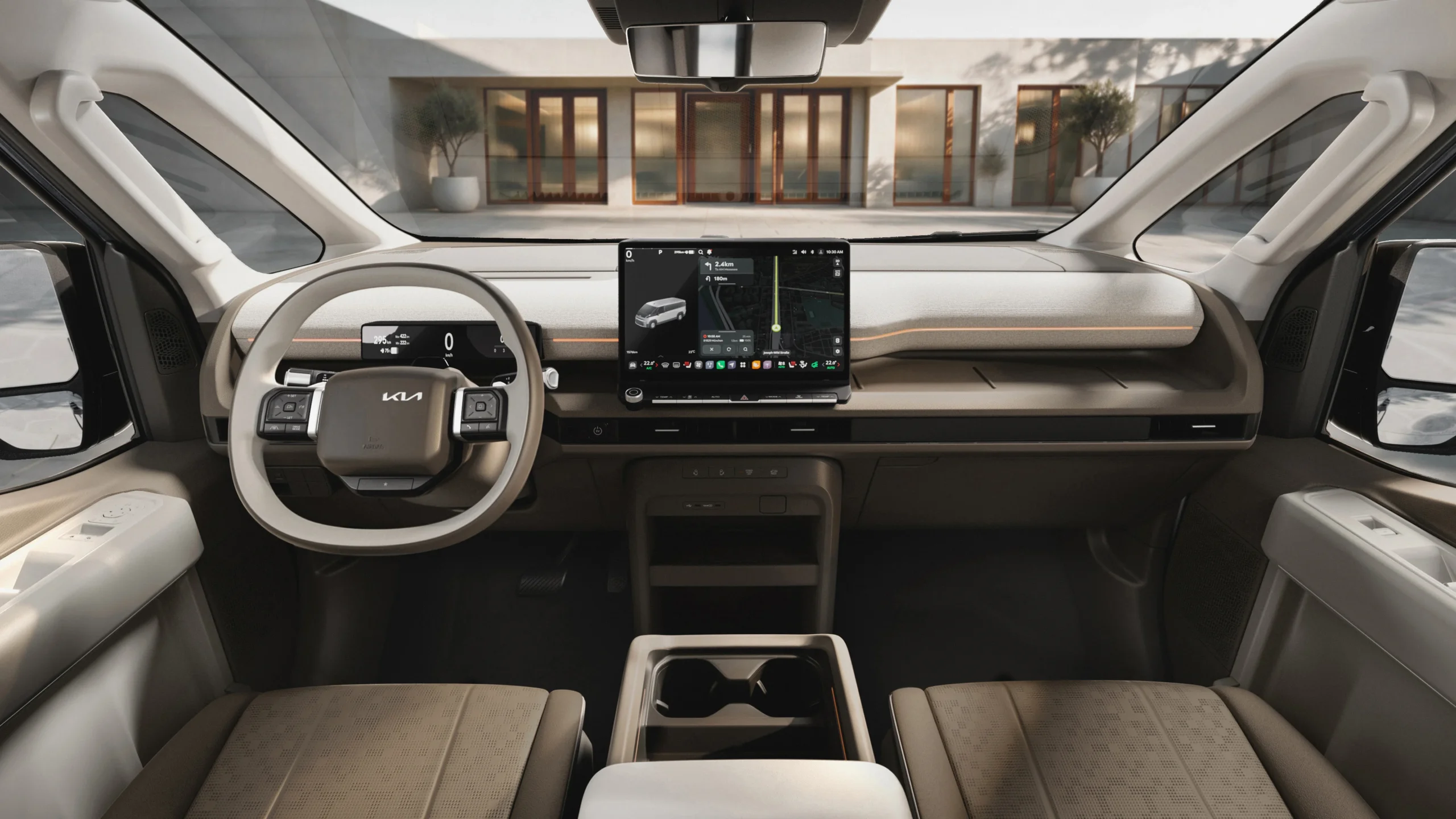 Kia PV7: ampliando horizontes en la movilidad eléctrica comercial 4 Interior del Kia PV7 con pantalla táctil y tablero digital.