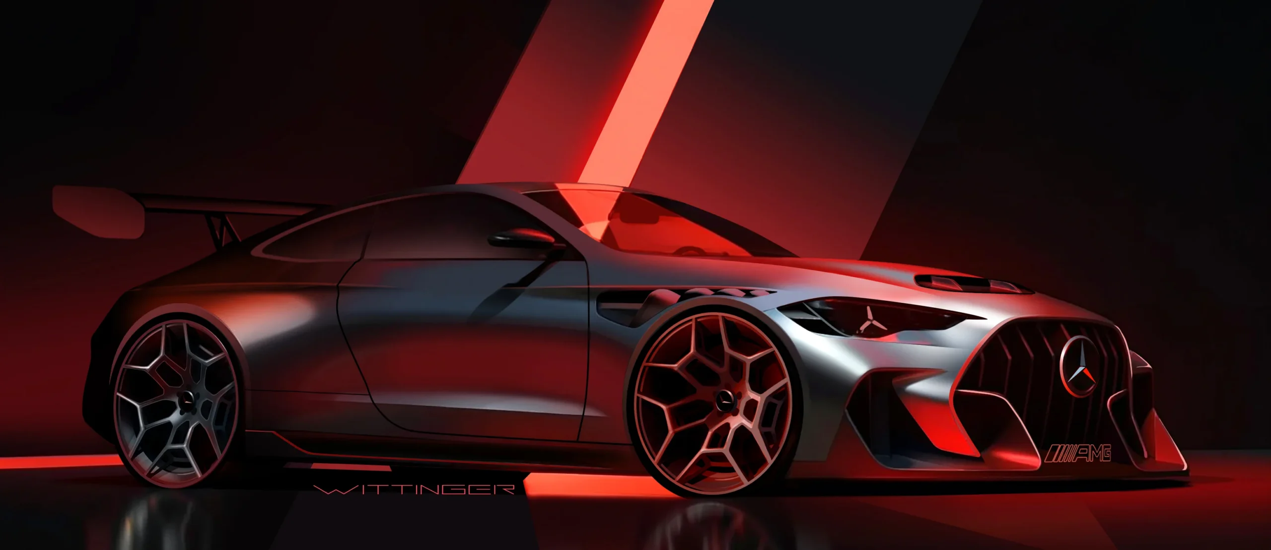 Mercedes-AMG CLE 646 Spezialanfertigung: Render digital de Mercedes-AMG deportivo rojo.