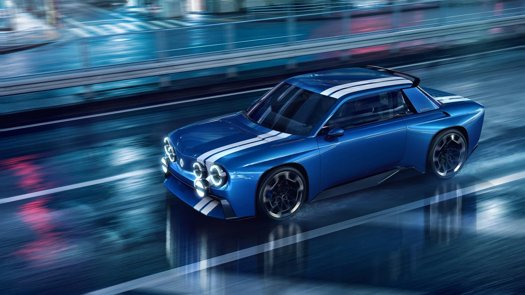 Renault 8 Gordini Concept azul en movimiento