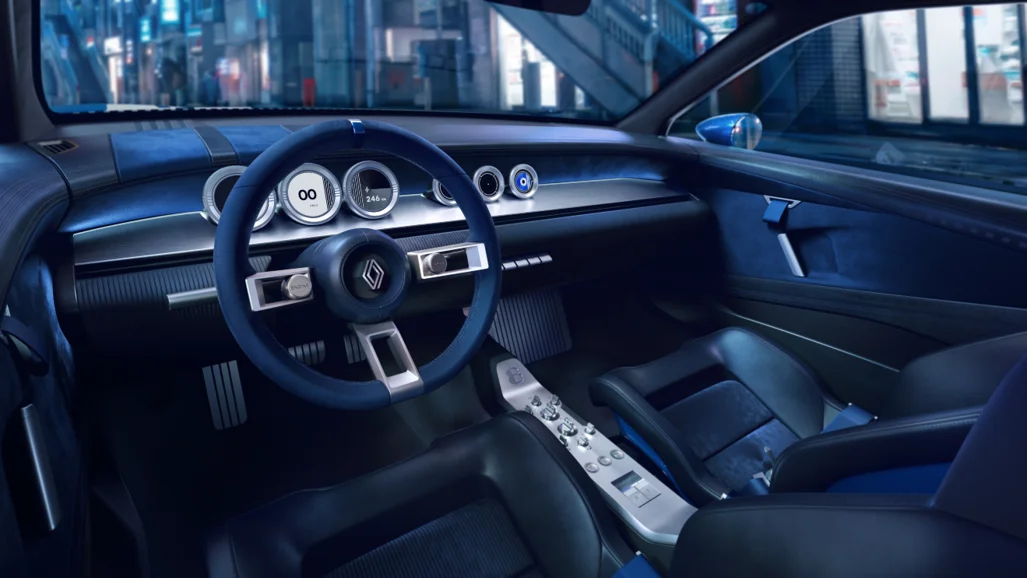 Renault 8 Gordini Concept: Interior del concepto Renault 8 Gordini con asientos deportivos.