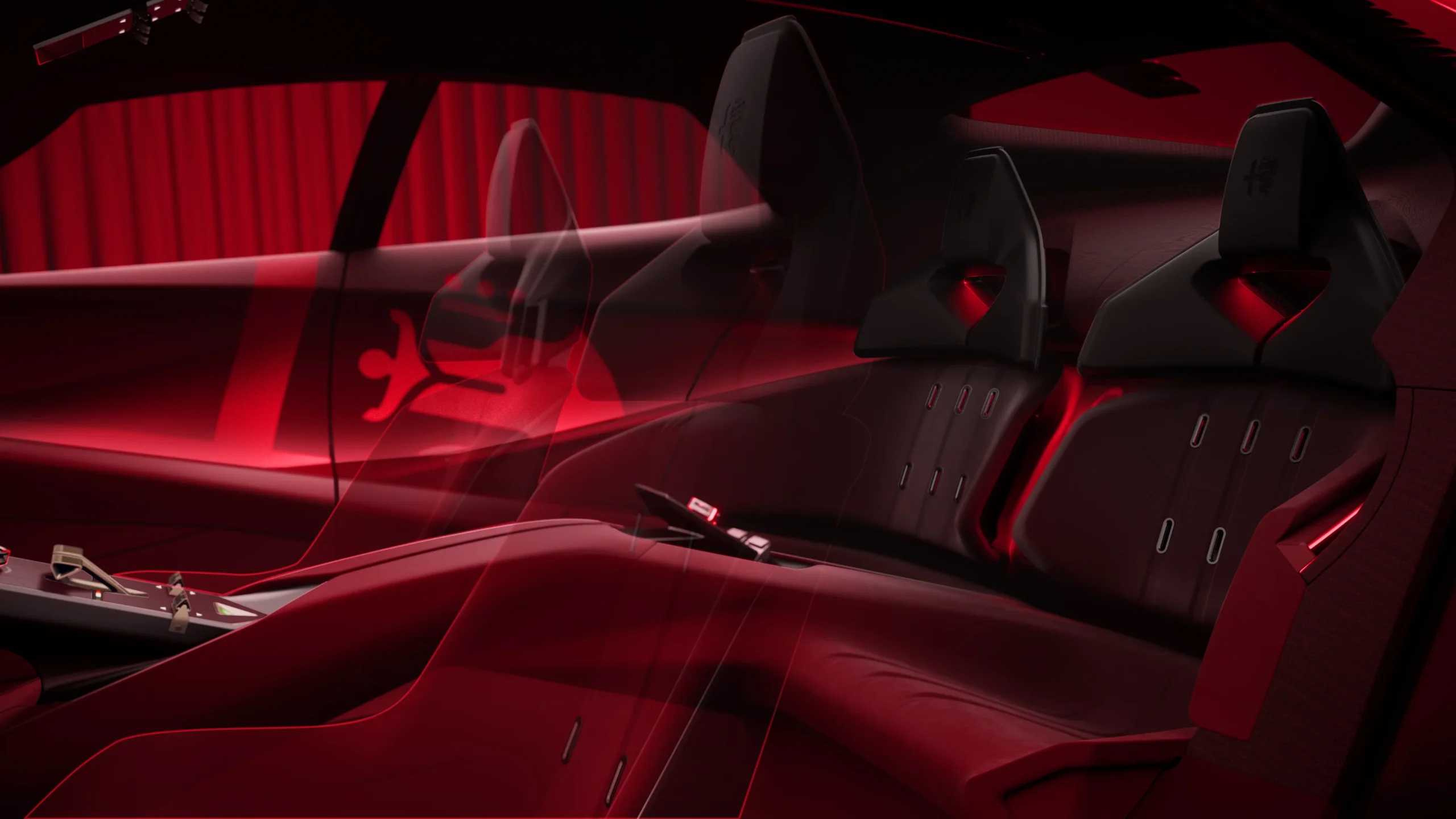 Interior del Alfa Romeo Cuorerosso con asientos rojos.