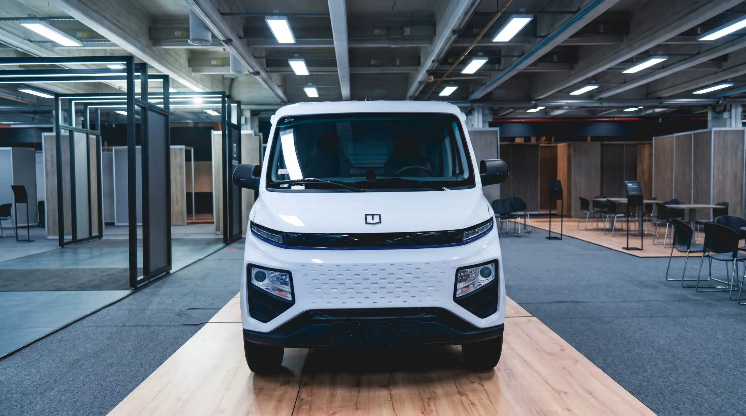 movilidad eléctrica Farizon: Frente de van eléctrica Farizon en exhibición.