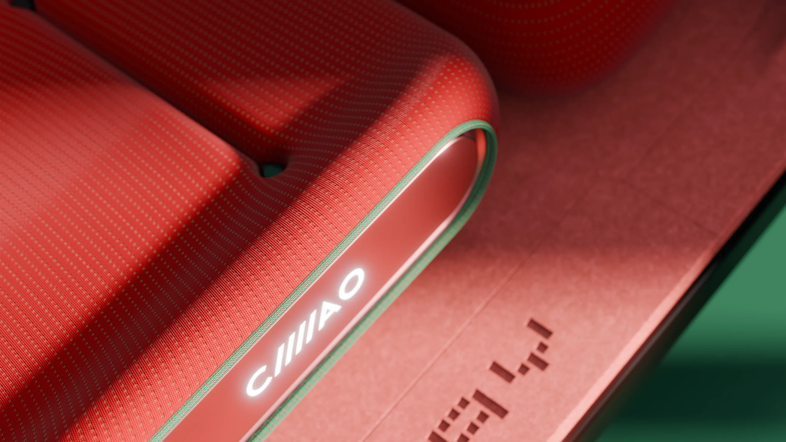 Detalle interior del Fiat Multiplay con tapicería y logo.