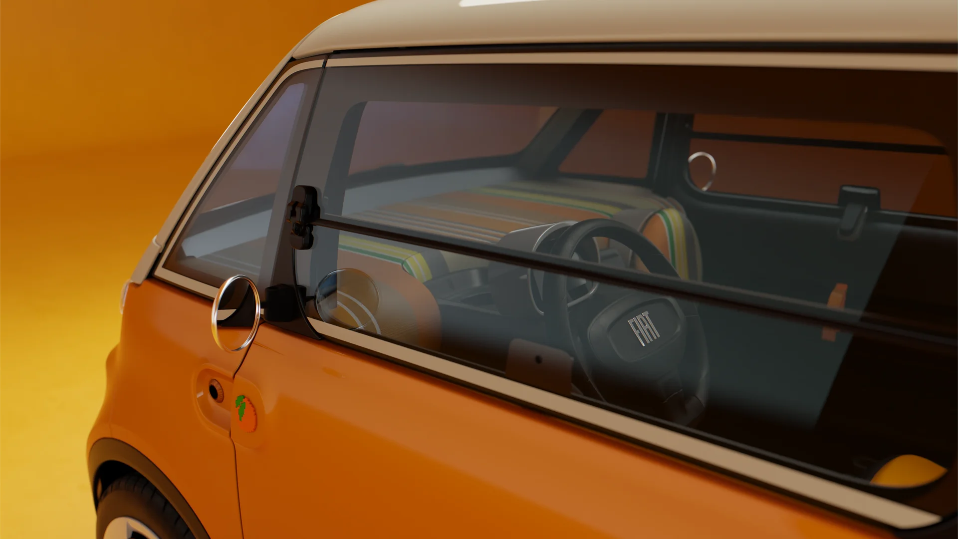 Interior del Fiat Multiplina conceptual con asientos rayados.
