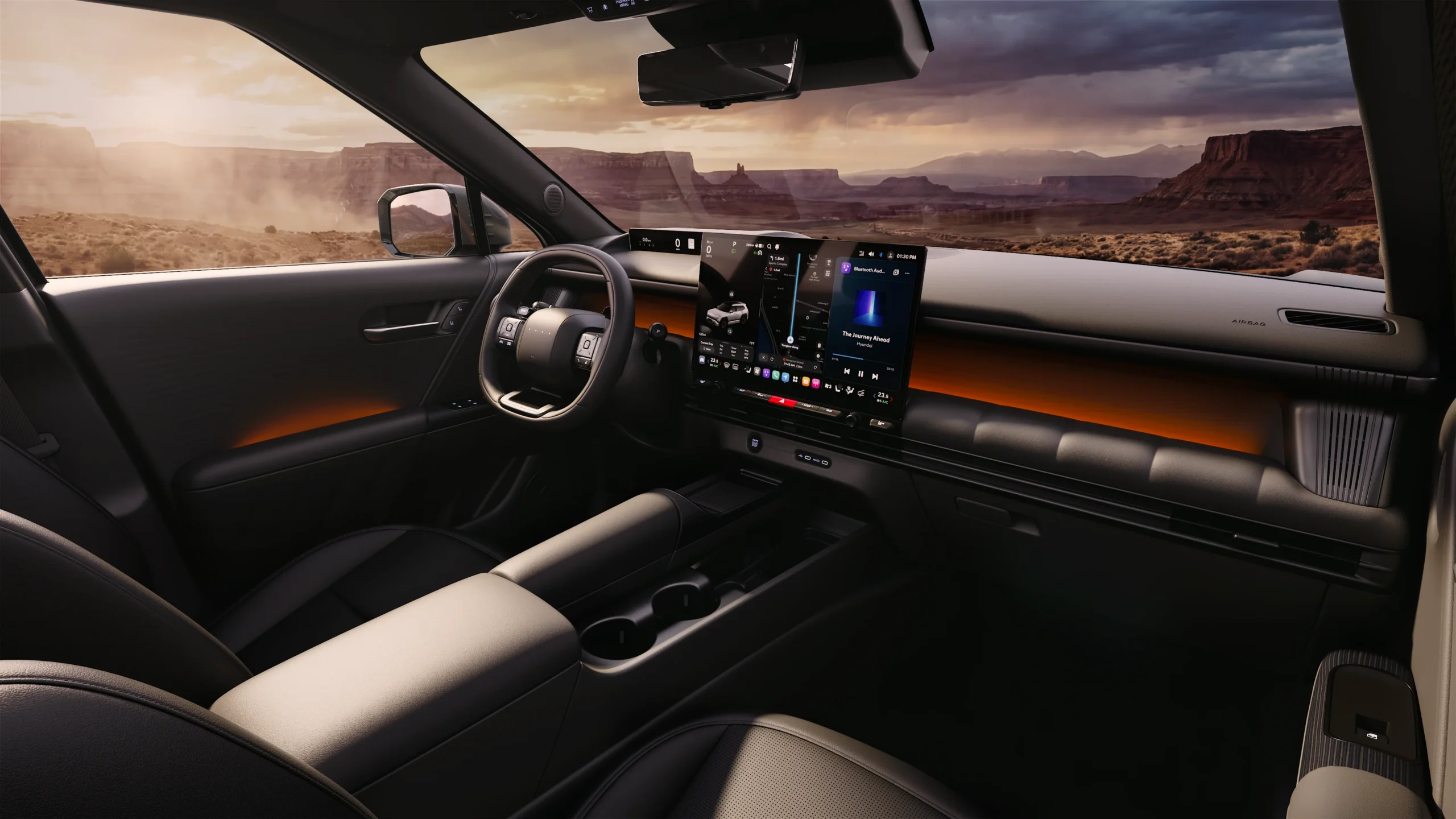 Interior del Hyundai Tucson 2027 con pantalla central digital.