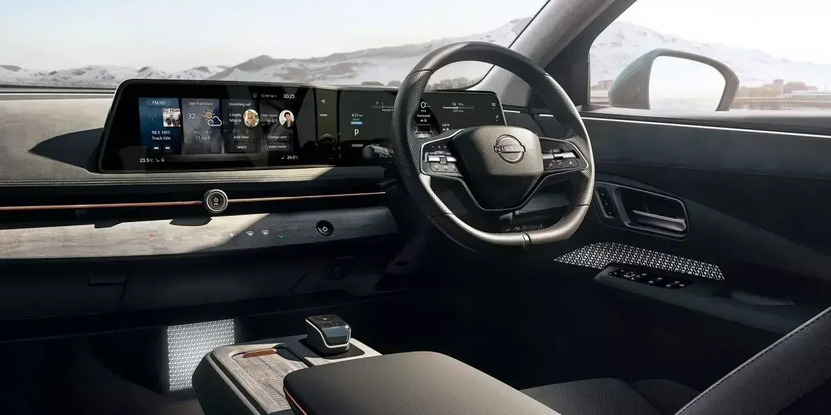 tecnologías de Nissan: Interior digital Nissan Ariya, pantallas de 12.3 pulgadas.