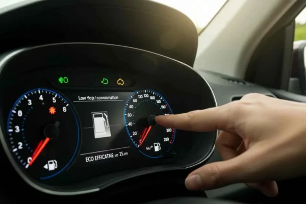eficiencia de Nissan: Tablero de Nissan con indicador de eficiencia.