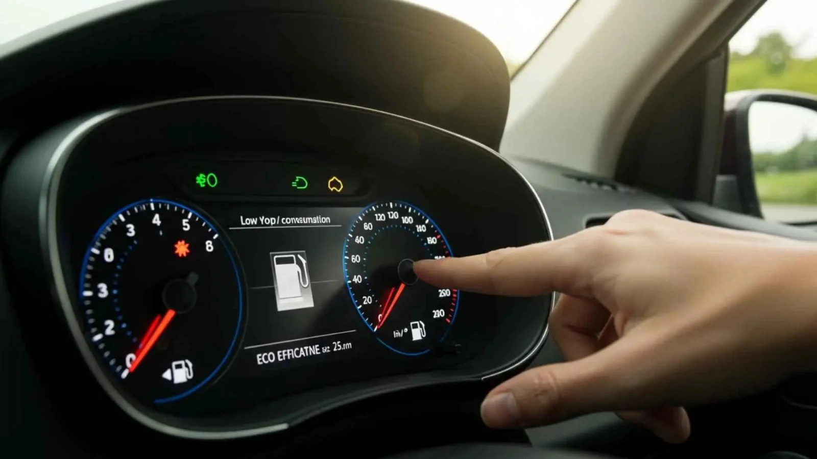 eficiencia de Nissan: Tablero de Nissan con indicador de eficiencia.