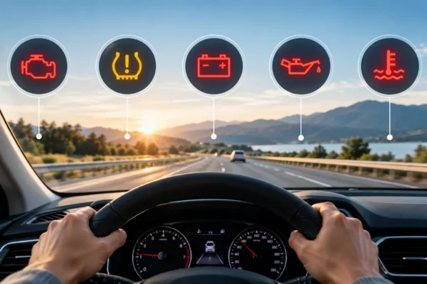 mantenimiento de Nissan: Iconos de advertencia en el tablero de un vehículo.