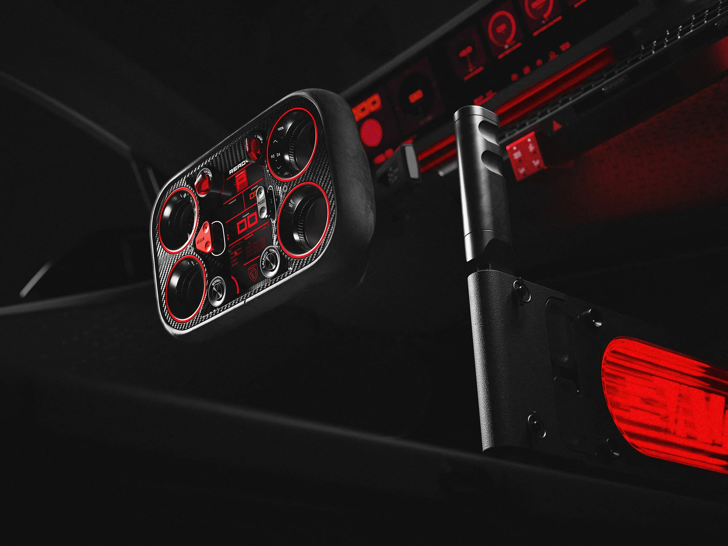 Interior del Peugeot E-T16 Concept con pantalla y mandos.