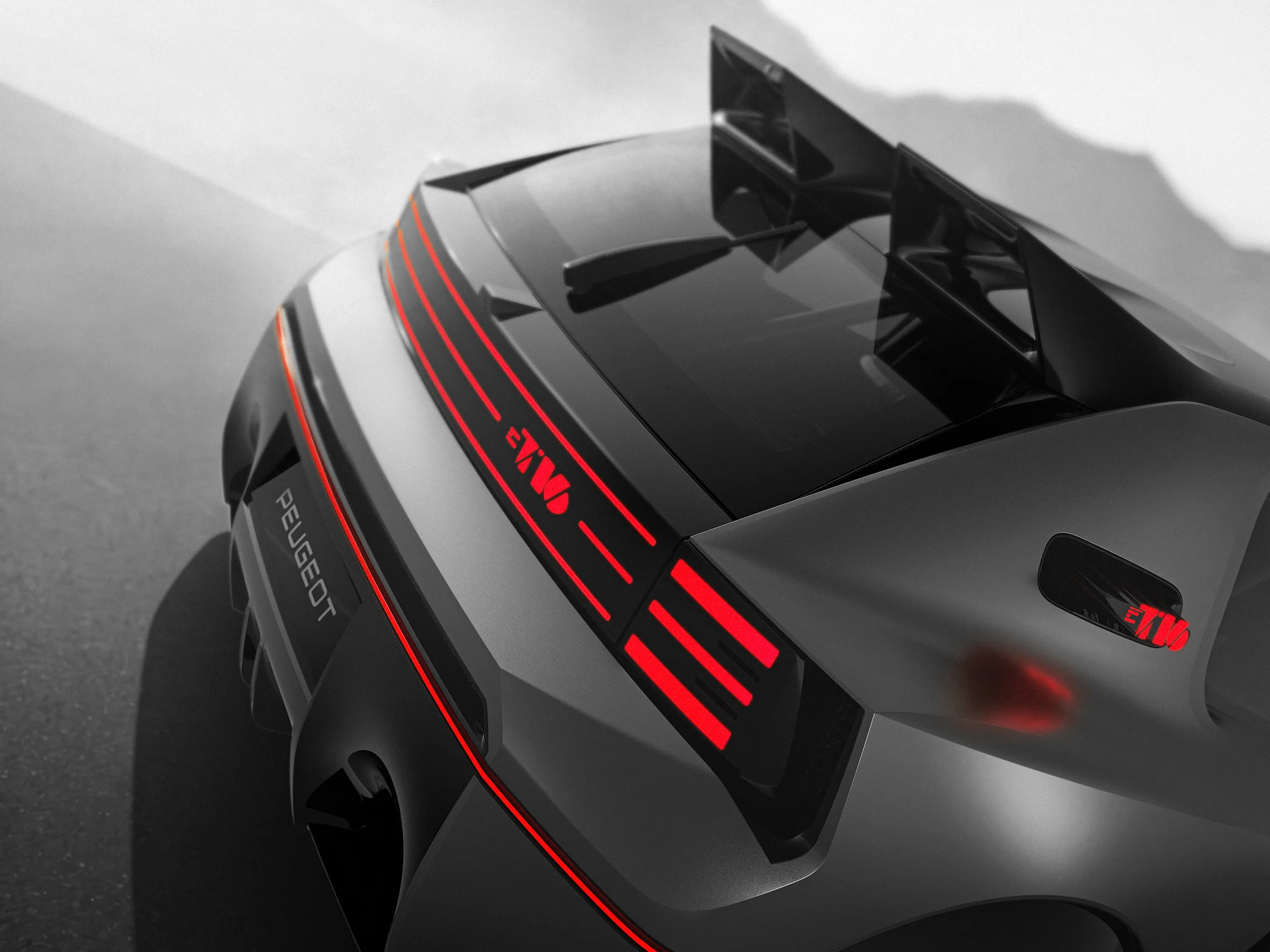 Detalle trasero del Peugeot E-T16 Concept con luces LED.
