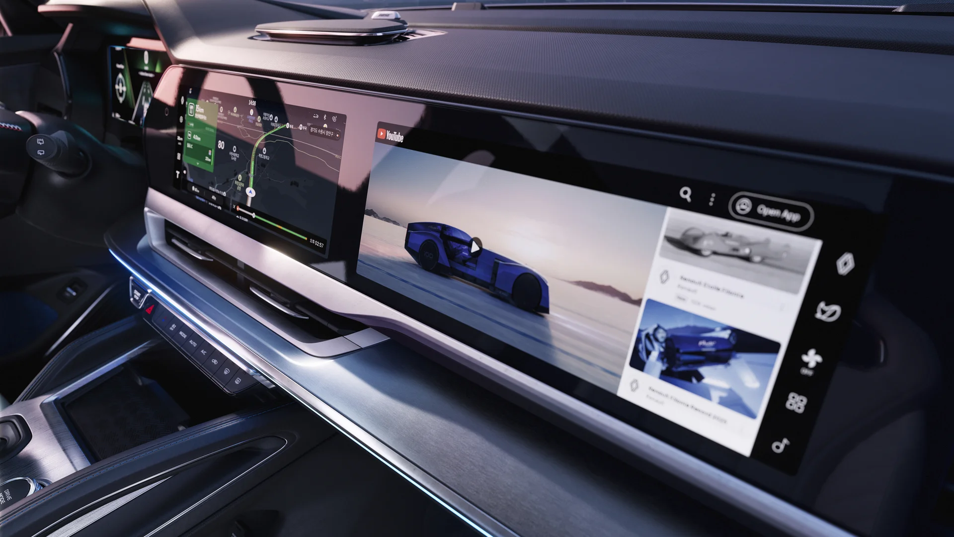 Renault Filante 2027: el crossover híbrido de lujo que abre ruta en Colombia 6 Renault Filante 2027: Interior Renault Filante Esprit Alpine, pantallas digitales y audio Bose.